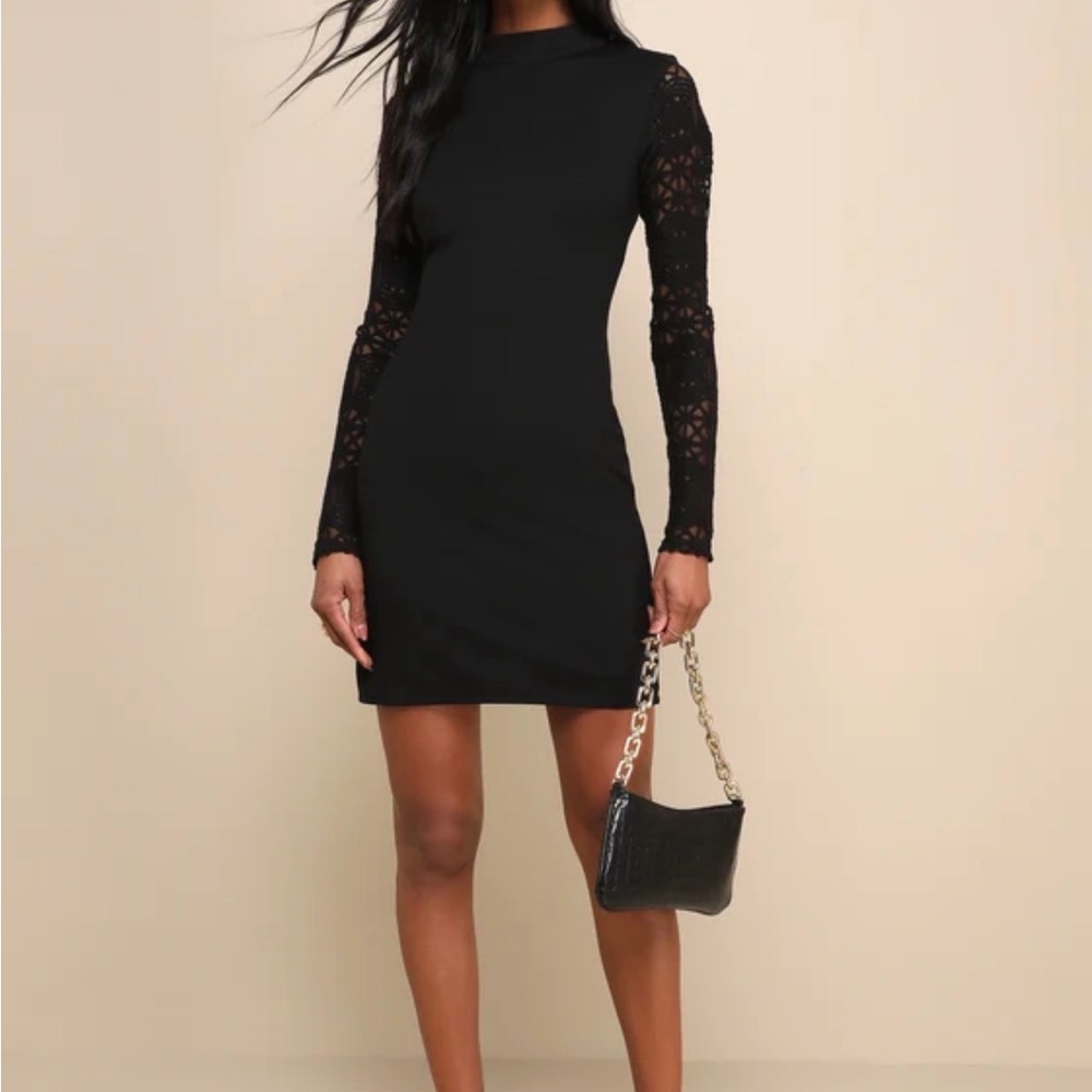 Lulu's Black Lace Sleeve Dress